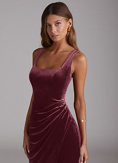 Azazie Mero Bridesmaid Dresses Raspberry Sheath Pleated Velvet Dress image6