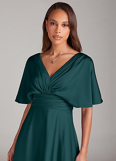 Azazie Pamela Vestidos de damas de honor Vestido de Pino de Satén Elástico de Corte en A con Plisado image5