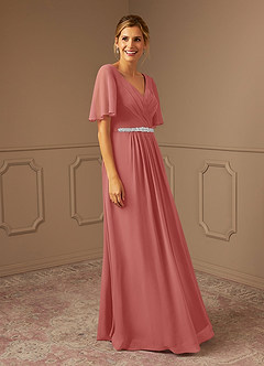 Azazie Tricia Mother of the Bride Dresses Antique Rose A-Line V-Neck Pleated Chiffon Dress image4
