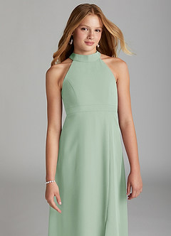 Azazie Clarice Junior Agave A-Line Side Slit Chiffon Dress image3