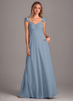 Azazie Kaylyn Bridesmaid Dresses Dusty Blue A-Line Ruched Chiffon Dress image4
