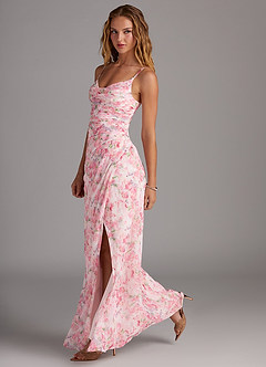 Azazie Deandra Bridesmaid Dresses Abstract Watercolor Floral Mermaid Pleated Chiffon Dress image4