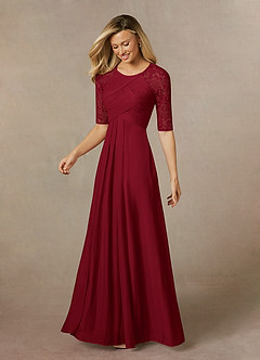 Azazie Raelyn Mother of the Bride Dresses Burgundy A-Line Lace Mesh Dress image3