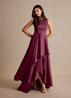 Azazie Niles Mother of the Bride Dresses Mulberry A-Line Trains Stretch Satin Dress image7