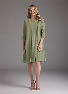 Azazie Shirley Mother of the Bride Dresses Pistachio A-Line Scoop Pleated Chiffon Dress image1