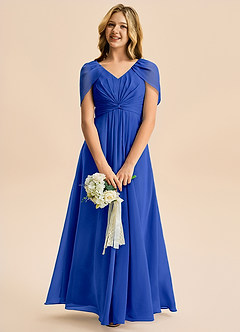 Azazie Emma Junior Robe Trapèze en Mousseline de soie Plissée Bleu Roi image3