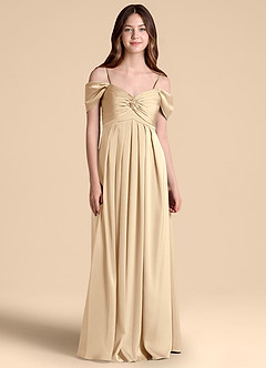 Azazie Kaitlynn Junior Jurk van Stretch Satijn met A-Lijn Off the Shoulder Champagne image1