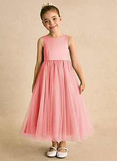Azazie Solia vestidos de niña de las flores Vestido de Coral de Tul de Princesa con Lazo image3