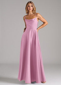 Azazie Elle Bridesmaid Dresses Candy Pink A-Line Pleated Stretch Satin Dress image5