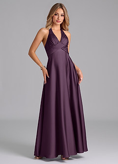 Azazie Tessie Robes de demoiselle d'honneur Robe Trapèze en Satin extensible Plissée Prune image4