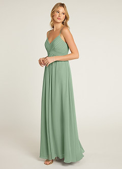 Azazie Shannon Final Sale Agave A-Line Pleated Chiffon Dress image3