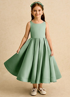 Azazie Babs Flower Girl Dresses Matcha Ball-Gown Pleated Matte Satin Dress image2
