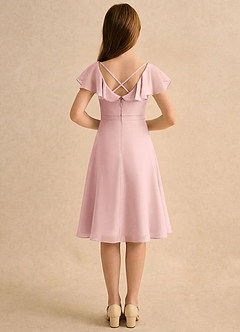 Azazie Narin Girls Formal Robe Demoiselle D'honneur Fillette Robe Trapèze en Mousseline de soie avec manches Rose Poudré image2