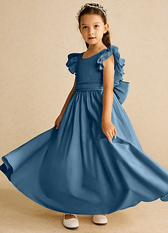 Azazie Piglette Flower Girl Dresses Bermuda A-Line Bow Matte Satin Dress image2