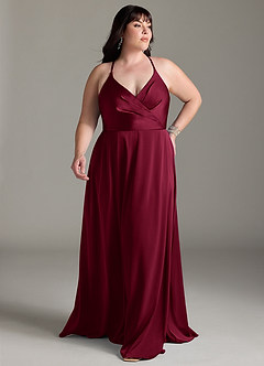 Azazie Davis Robes de demoiselle d'honneur Robe Trapèze en Satin extensible Plissée Bourgogne image7
