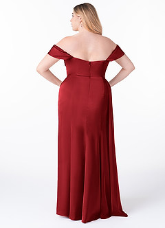 Azazie Amyra Jurken voor bruidsmeisjes Converteerbaar Jurk van Stretch Satijn met Zeemeermin Off-shoulder Scharlaken image10