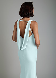 Azazie Dariah Bridesmaid Dresses Sea Glass Mermaid Side Slit Stretch Satin Dress image4