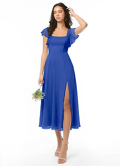 Azazie Bondi Bridesmaid Dresses Royal Blue A-Line Ruched Chiffon Dress image1