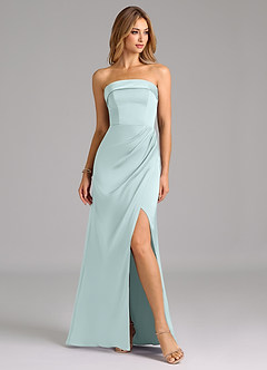 Azazie Aretha Bridesmaid Dresses Sea Glass A-Line Strapless Stretch Satin Convertible Dress image5