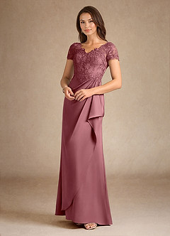 Azazie Santa Ana Mother of the Bride Dresses Desert Rose A-Line Lace Stretch Satin Dress image7