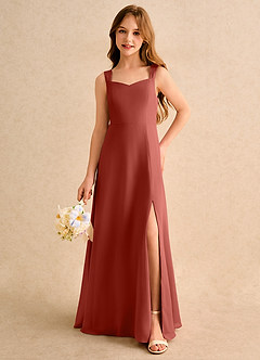 Azazie Makani Girls Formal Blumenmädchenkleider A-Linie Herzausschnitt Chiffon Kleid Terrakotta image5