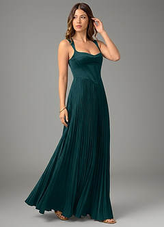 Azazie Avenelle Bridesmaid Dresses Pine A-Line Corset Stretch Satin Dress image5