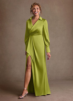 Azazie Jacinta Mère de la mariée Robes Robe Fourreau en Satin extensible Plissée Citronnelle image2