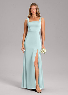 Azazie Frostine Bridesmaid Dresses Mist A-Line Bow Stretch Satin Dress image3