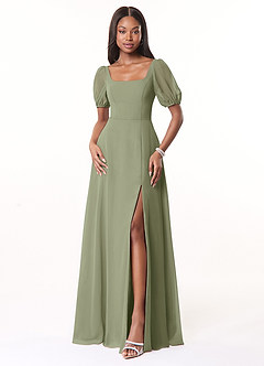 Azazie Alani At-home Try On Dresses Wisteria A-Line Square Neckline Chiffon Dress image1