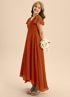 Azazie Induh Junior Paprika A-Line Pleated Chiffon Dress image4