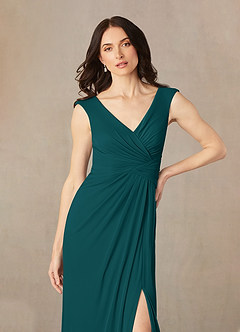 Azazie Andi Mother of the Bride Dresses Peacock A-Line Pleated Mesh Dress image4
