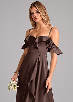 Azazie Lyra Vestidos de damas de honor Vestido de Ganache de Satén Elástico de Corte en A Convertible con Vestidos sin tirantes image7