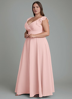Azazie Leilani Bridesmaid Dresses Powder Pink A-Line Pleated Chiffon Dress image9