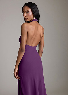 Azazie Lorena Vestidos de damas de honor Vestido de Uva de Gasa de Corte Sirena con Plisado image6