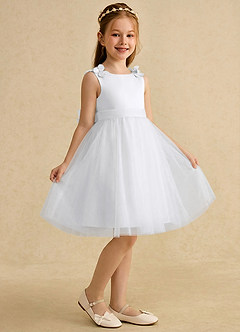 Azazie Lona Flower Girl Dresses White White A-Line Bow Matte Satin Dress image1