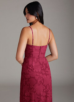 Azazie Maci Bridesmaid Dresses Burgundy Sheath Pleated Floral Burnout Dress image6