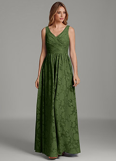 Azazie Keyla Bridesmaid Dresses Olive A-Line Pleated Floral Burnout Dress image3