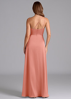 Azazie Trina Bridesmaid Dresses Coral A-Line One Shoulder Stretch Satin Dress image2