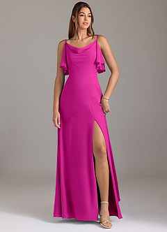 Azazie Darcia Bridesmaid Dresses Fuchsia A-Line Side Slit Chiffon Dress image1