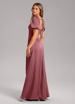 Azazie Fyona Bridesmaid Dresses Desert Rose A-Line Pleated Stretch Satin Dress image5