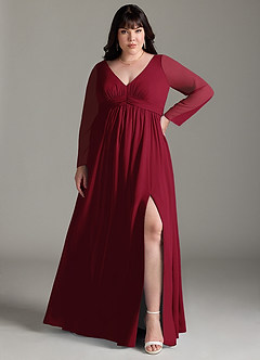 Azazie Teton Maternity Bridesmaid Dresses A-Line Long Sleeve Chiffon Floor-Length Dress image7