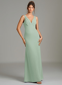 Azazie Leticia Bridesmaid Dresses Agave Sheath Pleated Chiffon Dress image4