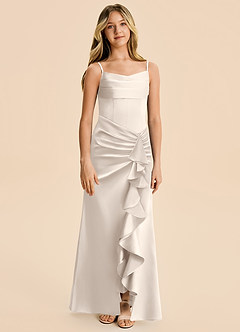 Azazie Rosalia Junior White Alabaster Sheath Pleated Stretch Satin Dress image6