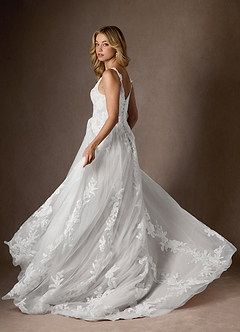 Azazie Delaina Wedding Dresses Diamond White A-Line V-Neck Sequins Tulle Dress image10