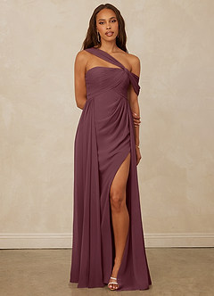 Christian Siriano Bridal for Azazie 1014 Bridesmaid Dresses Sangria A-Line Off the Shoulder Chiffon Dress image1