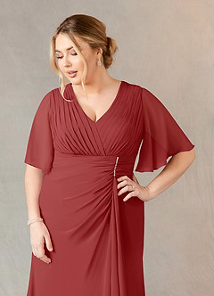 Azazie Carson Mother of the Bride Dresses Rust A-Line V-Neck Lace Chiffon Dress image10