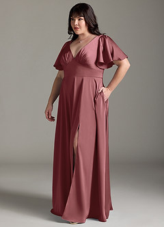 Azazie Kimber Bridesmaid Dresses Amethyst A-Line Ruched Stretch Satin Dress image10
