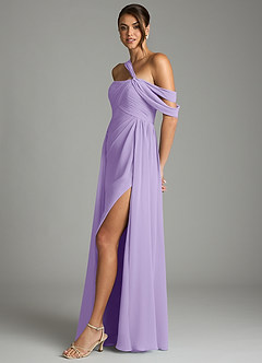 Azazie Kassandra 신부 들러리 드레스 A라인 오프 더 숄더 쉬폰 바닥 길이 드레스 image4