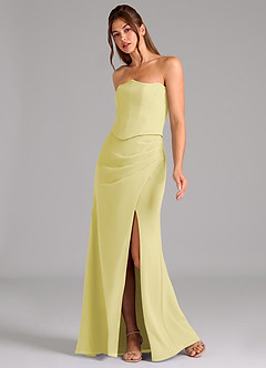 Azazie Jenine Brautjungfernkleider Meerjungfrau-Linie Schulterfrei Chiffon Kleid Zitronensorbet image4