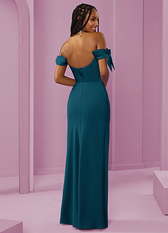 Barbie ♥ Azazie Bridesmaid Dresses Ink Blue Sheath Off the Shoulder Stretch Satin Convertible Dress image7